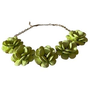 Green Flower Floral Cluster Rhinestone Statement Necklace